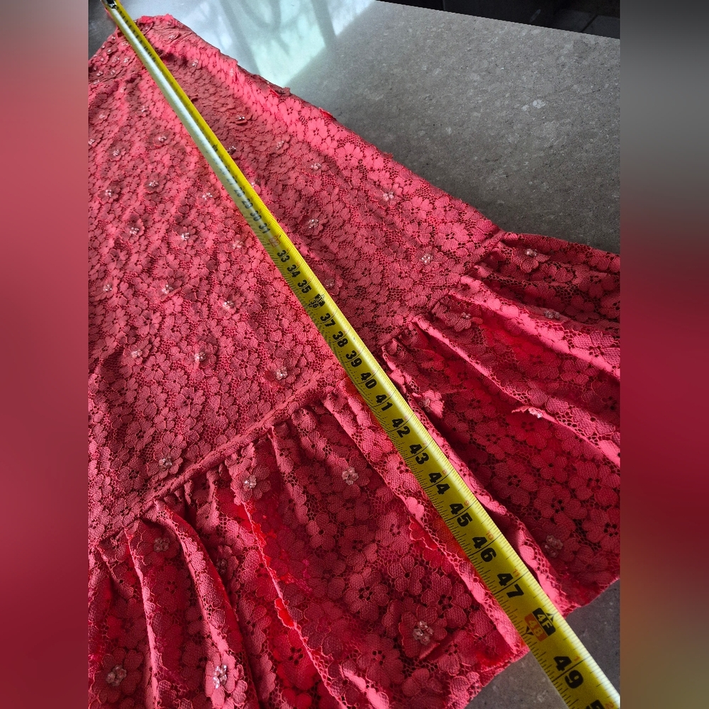 Michael Kors 3D Floral Maxi Dress Size Large Coral Orange Lined V Neck Fairy - Picture 8 of 16